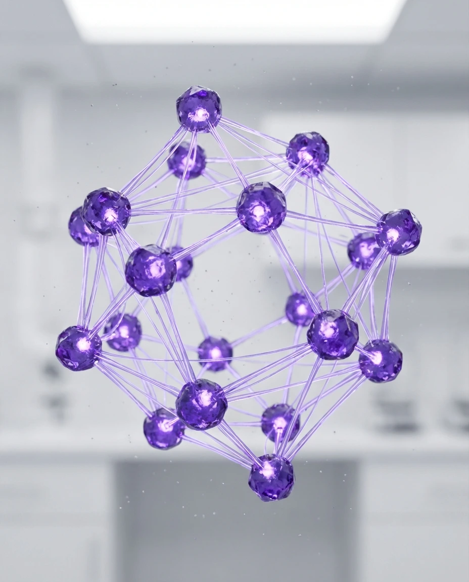Translucent purple crystalline molecular lattice with violet bioluminescence