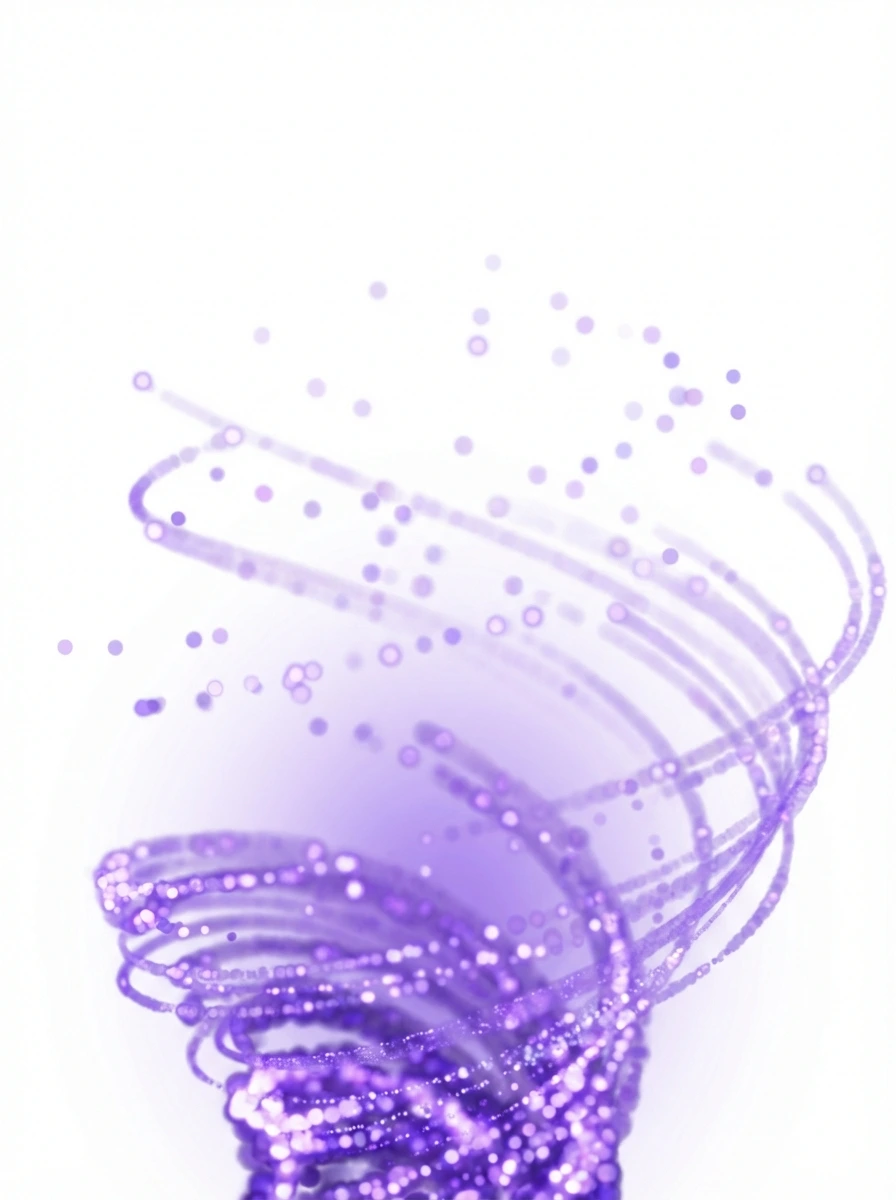 Flowing purple light particles forming a helix data stream
